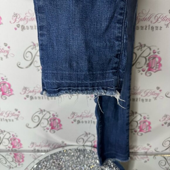 Guess jeans denim distressed trim cuff Blue Flare Wide Leg Jeans - Picture 3 of 5